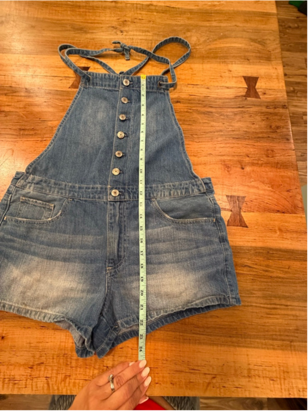 American Eagle Denim Romper Shortalls Halter Neck Button Front Blue Medium - Picture 10 of 11